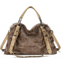 Shoulder Bag for Women Furry Plush Purse Elegant Satchel Handbag Large Capacity Top Handle Bag Vintage Crossbody Bag Brown $1...