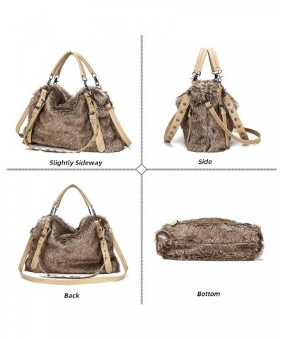 Shoulder Bag for Women Furry Plush Purse Elegant Satchel Handbag Large Capacity Top Handle Bag Vintage Crossbody Bag Brown $1...