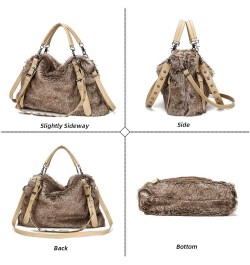 Shoulder Bag for Women Furry Plush Purse Elegant Satchel Handbag Large Capacity Top Handle Bag Vintage Crossbody Bag Brown $1...