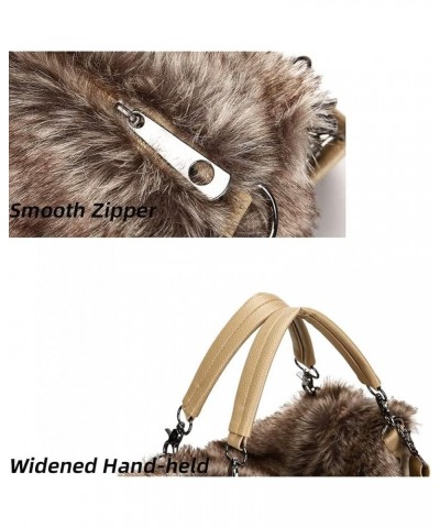 Shoulder Bag for Women Furry Plush Purse Elegant Satchel Handbag Large Capacity Top Handle Bag Vintage Crossbody Bag Brown $1...