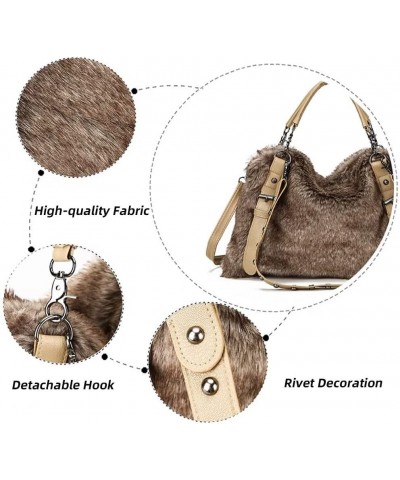 Shoulder Bag for Women Furry Plush Purse Elegant Satchel Handbag Large Capacity Top Handle Bag Vintage Crossbody Bag Brown $1...