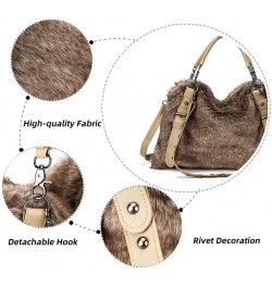 Shoulder Bag for Women Furry Plush Purse Elegant Satchel Handbag Large Capacity Top Handle Bag Vintage Crossbody Bag Brown $1...