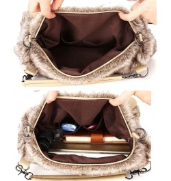 Shoulder Bag for Women Furry Plush Purse Elegant Satchel Handbag Large Capacity Top Handle Bag Vintage Crossbody Bag Brown $1...