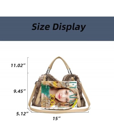 Shoulder Bag for Women Furry Plush Purse Elegant Satchel Handbag Large Capacity Top Handle Bag Vintage Crossbody Bag Brown $1...