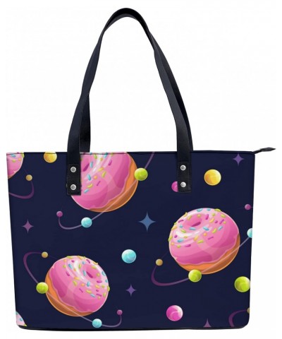 Cartoon Doughnut Pattern Tote Bag Lightweight Handbag for Shopping Gym Hiking Travel Pool Yoga Shoulder Bag with Outer Zipper...