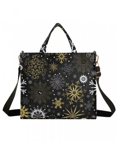 Christmas Golden Snowflakes Black Tote Bag Corduroy Bag Large Handbag Shoulder Bag Satchel Bag for Women $16.49 Totes