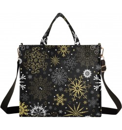 Christmas Golden Snowflakes Black Tote Bag Corduroy Bag Large Handbag Shoulder Bag Satchel Bag for Women $16.49 Totes