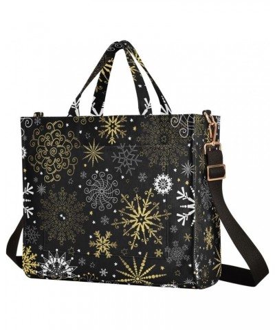 Christmas Golden Snowflakes Black Tote Bag Corduroy Bag Large Handbag Shoulder Bag Satchel Bag for Women $16.49 Totes