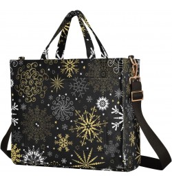 Christmas Golden Snowflakes Black Tote Bag Corduroy Bag Large Handbag Shoulder Bag Satchel Bag for Women $16.49 Totes