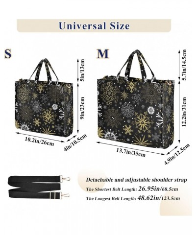 Christmas Golden Snowflakes Black Tote Bag Corduroy Bag Large Handbag Shoulder Bag Satchel Bag for Women $16.49 Totes