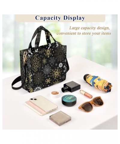 Christmas Golden Snowflakes Black Tote Bag Corduroy Bag Large Handbag Shoulder Bag Satchel Bag for Women $16.49 Totes