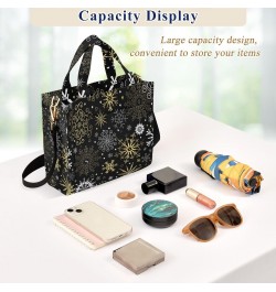 Christmas Golden Snowflakes Black Tote Bag Corduroy Bag Large Handbag Shoulder Bag Satchel Bag for Women $16.49 Totes