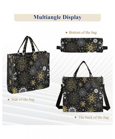 Christmas Golden Snowflakes Black Tote Bag Corduroy Bag Large Handbag Shoulder Bag Satchel Bag for Women $16.49 Totes