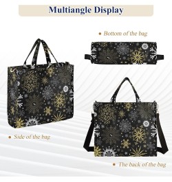 Christmas Golden Snowflakes Black Tote Bag Corduroy Bag Large Handbag Shoulder Bag Satchel Bag for Women $16.49 Totes