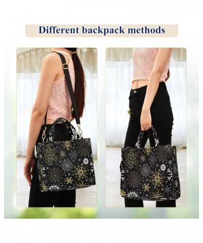 Christmas Golden Snowflakes Black Tote Bag Corduroy Bag Large Handbag Shoulder Bag Satchel Bag for Women $16.49 Totes