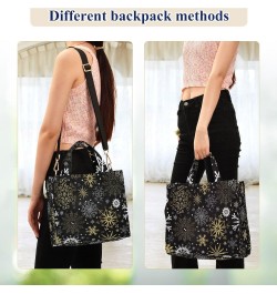 Christmas Golden Snowflakes Black Tote Bag Corduroy Bag Large Handbag Shoulder Bag Satchel Bag for Women $16.49 Totes