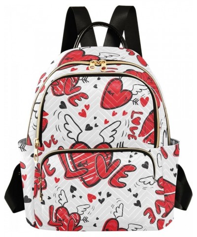 Valentine Cute Heart Pattern Mini Backpack Purse for Women, Funny Wing Hearts Lips Travel Backpack Fashion Backpack Lightweig...