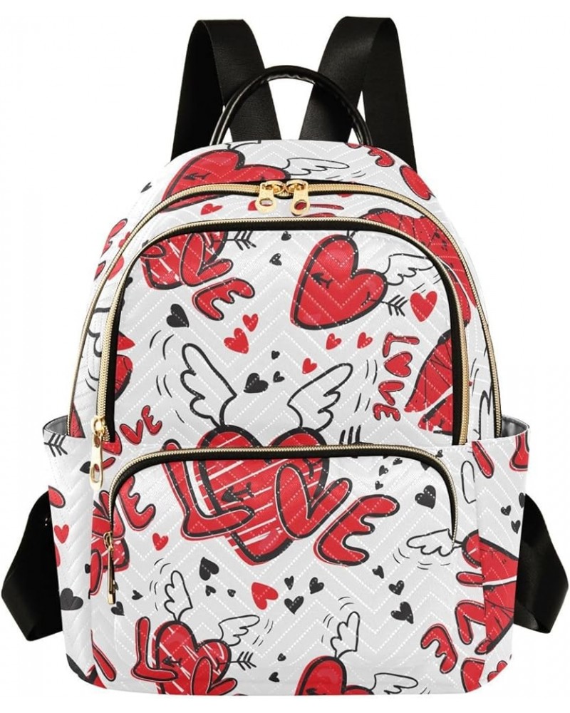 Valentine Cute Heart Pattern Mini Backpack Purse for Women, Funny Wing Hearts Lips Travel Backpack Fashion Backpack Lightweig...