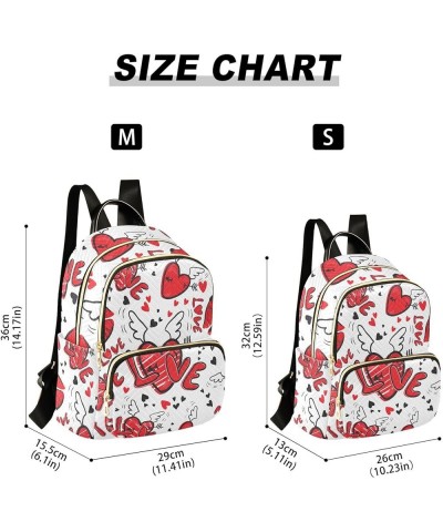 Valentine Cute Heart Pattern Mini Backpack Purse for Women, Funny Wing Hearts Lips Travel Backpack Fashion Backpack Lightweig...