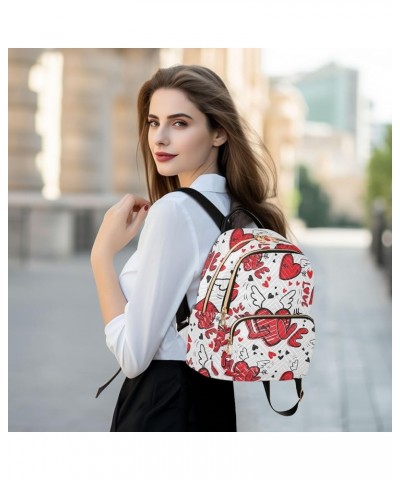 Valentine Cute Heart Pattern Mini Backpack Purse for Women, Funny Wing Hearts Lips Travel Backpack Fashion Backpack Lightweig...