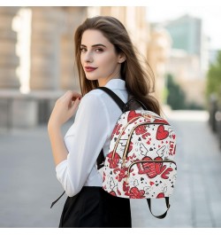 Valentine Cute Heart Pattern Mini Backpack Purse for Women, Funny Wing Hearts Lips Travel Backpack Fashion Backpack Lightweig...