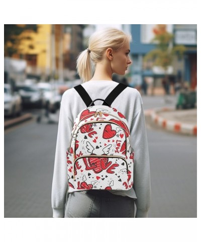 Valentine Cute Heart Pattern Mini Backpack Purse for Women, Funny Wing Hearts Lips Travel Backpack Fashion Backpack Lightweig...