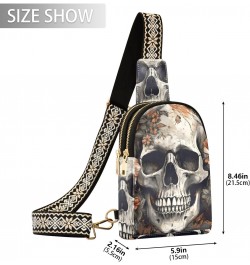 Women's Sling Bag Vintage White Skull Print with Adjustable Strap Zipper Closure, PU Leather Water Resistant Crossbody Bag Pu...