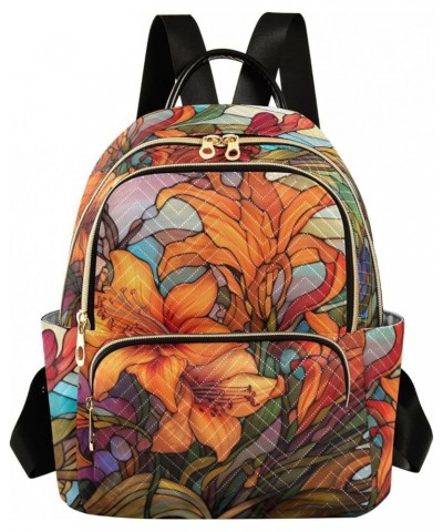 Medium Fashion Backpack for Women Stained Glass Flowers Print Ladies Travel Daypack Aesthetic Shoulder Bag 10.2×5.1×12.5 IN $...