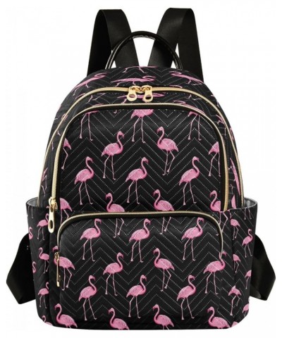 Black Pink Flamingo Bird Women Backpack Purse Ladies Fashion Shoulder Bag Daypack Travel Bag 10L Small $17.50 Backpacks