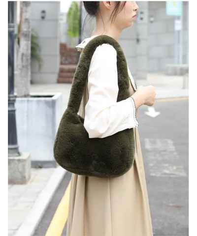 Plush Underarm Bag Y2K Women Aesthetic Fuzzy Tote Bag Furry Warm Winter Shoulder Bag Accessories (Beige) Green $12.40 Totes