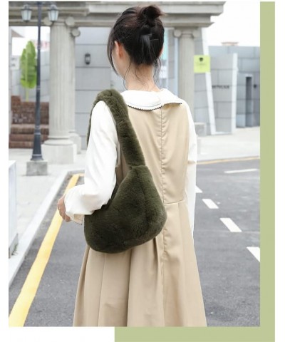 Plush Underarm Bag Y2K Women Aesthetic Fuzzy Tote Bag Furry Warm Winter Shoulder Bag Accessories (Beige) Green $12.40 Totes