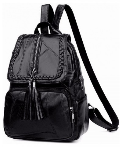 Backpacks Fringed Solid Color Backpack Women Black Travel Birthday Gift Simple Fashion Bag Zipper $46.64 Backpacks