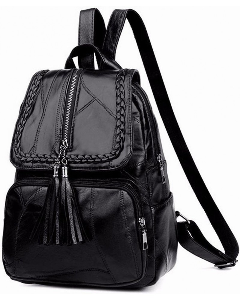 Backpacks Fringed Solid Color Backpack Women Black Travel Birthday Gift Simple Fashion Bag Zipper $46.64 Backpacks