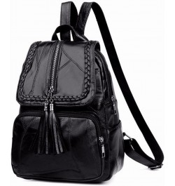 Backpacks Fringed Solid Color Backpack Women Black Travel Birthday Gift Simple Fashion Bag Zipper $46.64 Backpacks