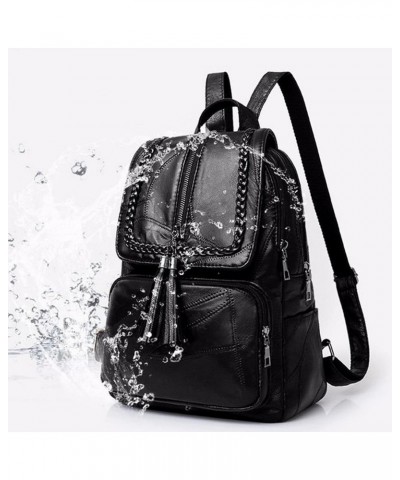 Backpacks Fringed Solid Color Backpack Women Black Travel Birthday Gift Simple Fashion Bag Zipper $46.64 Backpacks