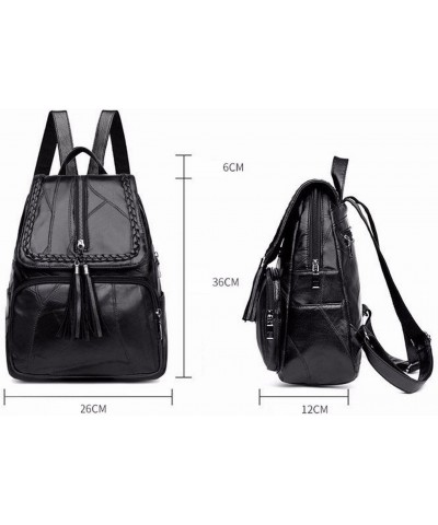 Backpacks Fringed Solid Color Backpack Women Black Travel Birthday Gift Simple Fashion Bag Zipper $46.64 Backpacks