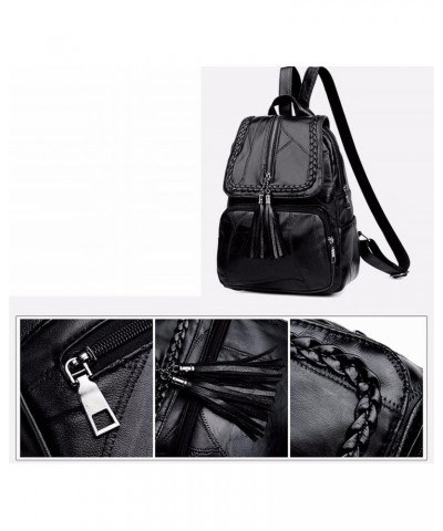 Backpacks Fringed Solid Color Backpack Women Black Travel Birthday Gift Simple Fashion Bag Zipper $46.64 Backpacks