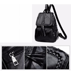 Backpacks Fringed Solid Color Backpack Women Black Travel Birthday Gift Simple Fashion Bag Zipper $46.64 Backpacks