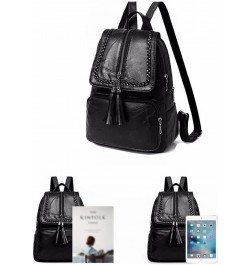 Backpacks Fringed Solid Color Backpack Women Black Travel Birthday Gift Simple Fashion Bag Zipper $46.64 Backpacks