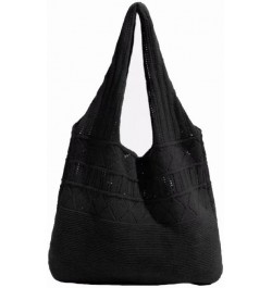 Hollow Women Crochet Beach Tote Bag,Woven Shoulder Bag, Knitted Handbags Purse Summer Vacation Crossbody Bags Black $17.33 Sh...