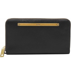 Women's Liza Leather Zip Around Clutch Wallet With Retractable Wristlet Strap for Women Black W/ Brass $37.37 Wristlets