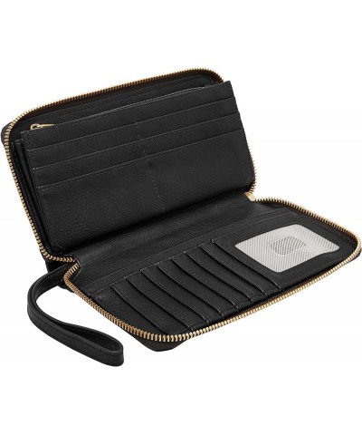 Women's Liza Leather Zip Around Clutch Wallet With Retractable Wristlet Strap for Women Black W/ Brass $37.37 Wristlets