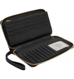 Women's Liza Leather Zip Around Clutch Wallet With Retractable Wristlet Strap for Women Black W/ Brass $37.37 Wristlets