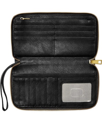 Women's Liza Leather Zip Around Clutch Wallet With Retractable Wristlet Strap for Women Black W/ Brass $37.37 Wristlets