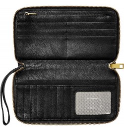 Women's Liza Leather Zip Around Clutch Wallet With Retractable Wristlet Strap for Women Black W/ Brass $37.37 Wristlets