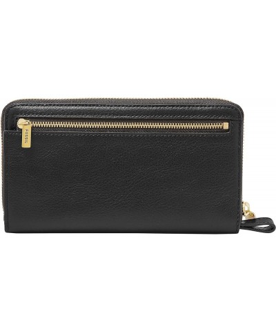 Women's Liza Leather Zip Around Clutch Wallet With Retractable Wristlet Strap for Women Black W/ Brass $37.37 Wristlets