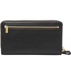 Women's Liza Leather Zip Around Clutch Wallet With Retractable Wristlet Strap for Women Black W/ Brass $37.37 Wristlets