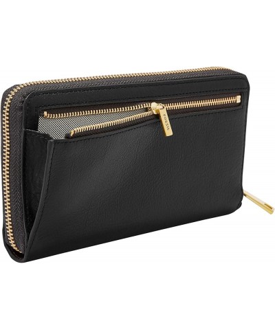 Women's Liza Leather Zip Around Clutch Wallet With Retractable Wristlet Strap for Women Black W/ Brass $37.37 Wristlets