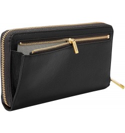 Women's Liza Leather Zip Around Clutch Wallet With Retractable Wristlet Strap for Women Black W/ Brass $37.37 Wristlets