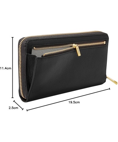 Women's Liza Leather Zip Around Clutch Wallet With Retractable Wristlet Strap for Women Black W/ Brass $37.37 Wristlets